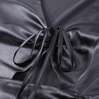 InstaHot satino v kaklo moterų dviejų dalių sijonas nustatyti long sleeve ruched raišteliu elegantiškas šilko apranga atsitiktinis streetwear 2piece rinkinys