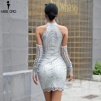 Missord 2021 Seksualus V-Kaklo, ilgomis Rankovėmis Tinklelio Suknelė Elegantiškas vientisos Spalvos Aukštos Padalinta Nėrinių Suknelė FT18760