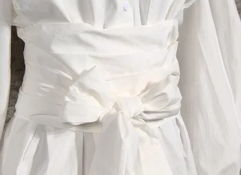 Baltos Seksualus Marškinėliai Moterų 2020 m. Rudens Pradžioje, Naujų ilgomis Rankovėmis Juosta Tvarstis Juosmens Hugging Plonas Viduryje Ilgis Marškinėliai