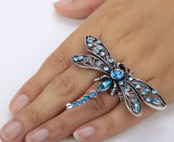 Dragonfly ruožas žiedas moterims vasaros papuošalai antikvariniai sidabro ir aukso spalvos M kristalų didmeninė dropshipping