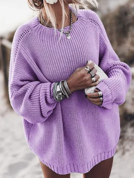 Plus size negabaritinių megztinis rudenį 2020 džemperis moterims Kietas rožinė mėlyna chaki violetinė megztinis ilgomis rankovėmis purus megzti megztinis