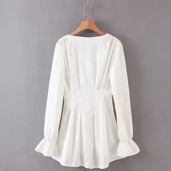 Mažai kietojo temperamentas ilgomis rankovėmis balta suknelė flounced sijonas nereguliarus dizaino prasme temperamentas sijonas nišą