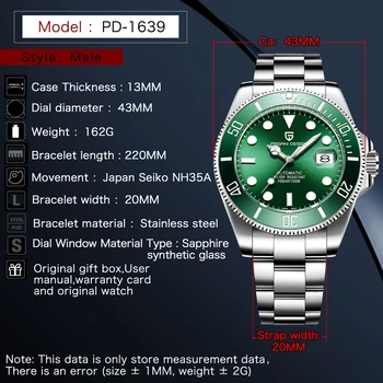 PAGANI DIZAINO Automatinis Vyrų Laikrodžiai Žalia/Mėlyna/Juoda Auto-Data Ratukas į Viršų Prabanga Mechaninis Laikrodis Nerūdijančio Plieno Laikrodžius