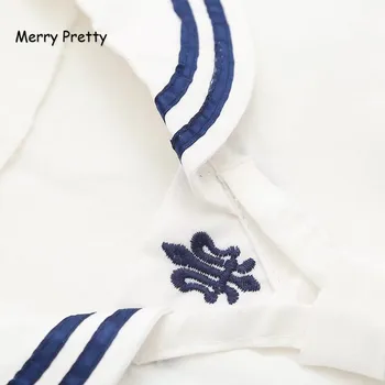 Linksmų Gana Baltas Karinis Jūrų Laivynas Kaklaraištis Sailor Apykaklės Merginos Medvilnės Suknelė Siuvinėjimo Mini Linijos Suknelė Vasaros Preppy Stilius Saldus Suknelė Moterims
