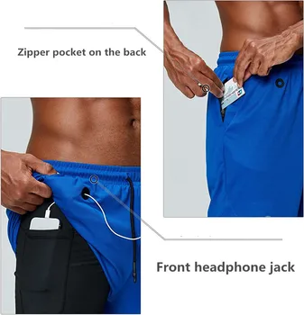Vyriški muzikos šortai 2 in 1 veikia šortai saugumo kišenės šortai greitai džiūsta sporto šortai built-in hip kišenės užtrauktuku kišenės