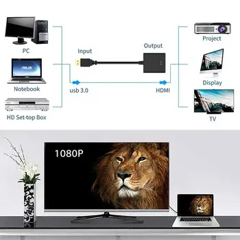 2020 HD 1080P USB į HDMI Adapteris USB 3.0 HDMI Vaizdo Garso Multi Stebėti Keitiklio Kabelį, PC, Nešiojamas Projektorius HDTV LCD TV