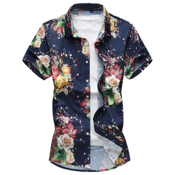 QUANBO Prekės ženklo Drabužių Havajai Vyrai Gėlių Marškiniai 2019 Naujas Vasaros Camisas homber Atsitiktinis Plius dydis 6XL 7XL vyriški trumpomis rankovėmis marškinėliai