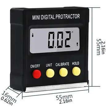 1pc Juoda Mini Skaitmeninis Matlankis Elektroninių Inclinometer Kampo Daviklis 360 Pokrypio Kampas Lygio Dėžutė Vertikalus Magnetinio Matavimo Įrankiai