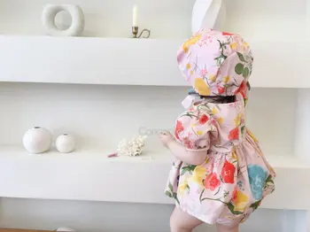 Naujagimis vaikas Kūdikių Mergaičių Drabužius Vasarą trumpomis Rankovėmis Medvilnės Gėlių Bodysuit Elegantiškas Ruffles Suknelė Sunsuit Cute Komplektai