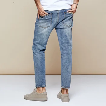 KUEGOU 2020 m. Rudenį Medvilnės Mėlyni Skinny Džinsai Vyrams Streetwear Brand Slim Fit Denim Kelnės vyrams Hip-Hop Ruožas Naujos Kelnės 2973