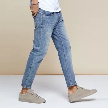 KUEGOU 2020 m. Rudenį Medvilnės Mėlyni Skinny Džinsai Vyrams Streetwear Brand Slim Fit Denim Kelnės vyrams Hip-Hop Ruožas Naujos Kelnės 2973