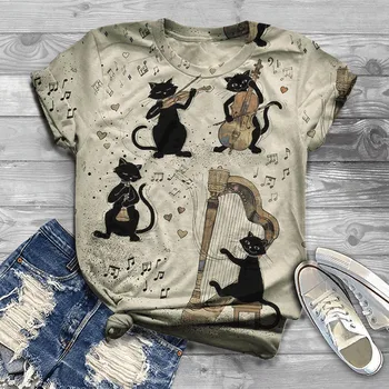 Plius Dydis moterų marškiniai trumpomis Rankovėmis 3D Gyvūnų katė Spausdinami O-Kaklo Viršūnes Tee Marškinėliai aukštos kokybės marškinėliai moterims grafinis trišakiai, karšto