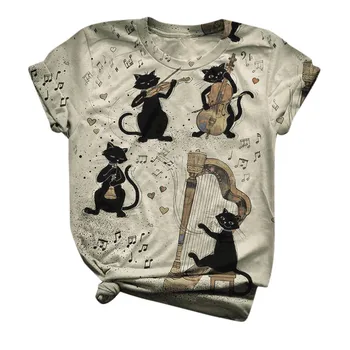 Plius Dydis moterų marškiniai trumpomis Rankovėmis 3D Gyvūnų katė Spausdinami O-Kaklo Viršūnes Tee Marškinėliai aukštos kokybės marškinėliai moterims grafinis trišakiai, karšto