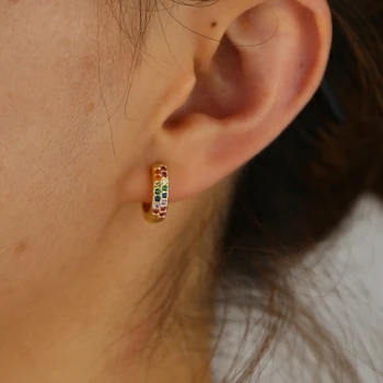 Spalvinga vaivorykštė hoopas auskarai Mažas mini žiedai, Sidabro spalva Gold fashion classic 
