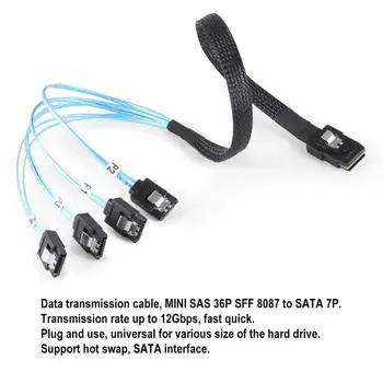 50cm SAS SATA Kabelis MINI SAS 36P SFF 8087 4 SATA 7P Cablb 12Gbps Standžiojo Disko Duomenų Perdavimo Splitter Laido