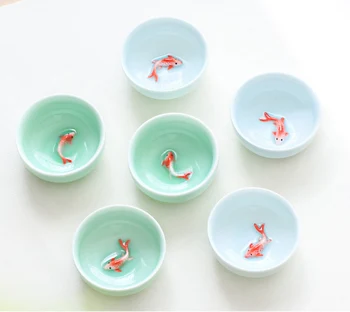 Naujas dizainas 6pcs spalvos jūros vandens Aukso Žuvys Kinijos arbatos rinkinys, 