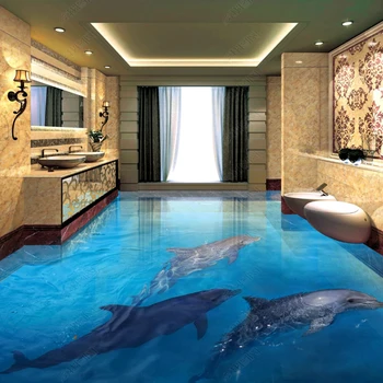 3D grindų lipdukas Delfinų Vandenynas Pasaulyje Vonios Kambarį vandeniui vinilo grindų plytelės sienų lipdukai
