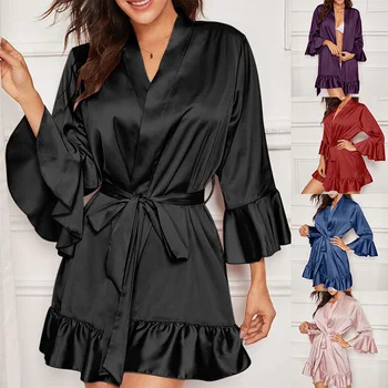 Mados Šilko Nightgowns Moterims moteriškas apatinis Trikotažas, Pižamos Sleepwear Plius Dydis Moteris Seksuali Sleepwear naktiniai drabužiai Apatiniai Nightdress (S-3XL)