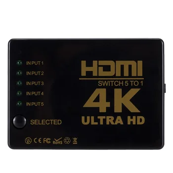 3D 1080p 4k 5 Port HDMI Switch Selektorių Splitter centras su infraraudonųjų SPINDULIŲ Nuotolinio valdymo pultelis HDTV DVD, TV BOX HDMI Switcher 5 in 1 out
