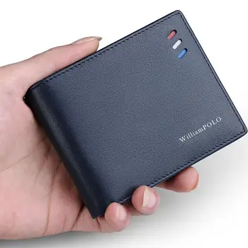 WIILIAMPOLO Piniginės, vyriškos trumpą verslo stiliaus raudona-balta-mėlyna kortelės lizdas ultra-plonas odos kortelės krepšys