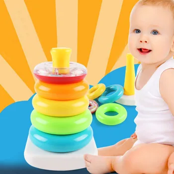 2020 M. Medinis Vaivorykštės Bokštas Jenga Kūdikių Spalvinga Sluoksnis Žiedas Žaislai Bokštas Masažuoklis Žaislas Kūdikiui Mediniai Žaislai