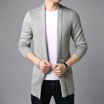 2021 Naujas Mados Prekės Ženklo Megztinis Mens Megztinis Ilgas Slim Fit Džemperiai Knitred Paltas Rudenį Korėjos Stiliaus Atsitiktinis Vyrų Drabužiai