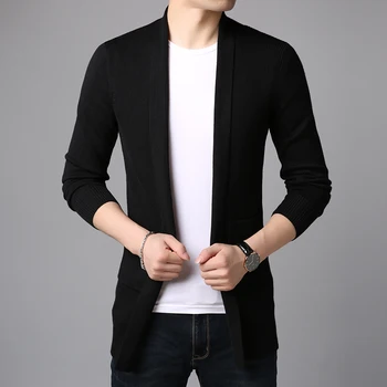 2021 Naujas Mados Prekės Ženklo Megztinis Mens Megztinis Ilgas Slim Fit Džemperiai Knitred Paltas Rudenį Korėjos Stiliaus Atsitiktinis Vyrų Drabužiai