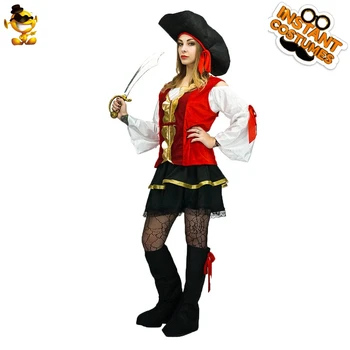 Seksualus, Moterų Ir Vyrų Piratų Drabužių, Kostiumų Vaidmenų Žaidimas Helovinas Fancy Dress Suaugusiųjų Raudona Piratų Dress Kostiumai