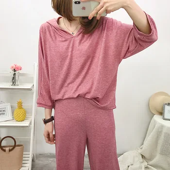 Pijama mujer Pavasarį, rudenį dviejų dalių komplektas pižama moterų prarasti didelio dydžio atsitiktinis gobtuvu sleepwear drabužius, namų drabužiai sportinis kostiumas