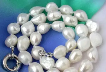 Gamtos 11-13mm balta baroko gėlo vandens dirbtiniu būdu išaugintų perlų vėrinį 46CM>granulių žavesio kūno papuošalų, žavesio papuošalai