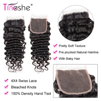 Tinashe Plaukų Brazilijos Giliai Banga Ryšulius Su Uždarymo HD Skaidrus Nėriniai Uždarymo Remy Human Hair Garbanotas 3 Ryšulius Su Uždarymo