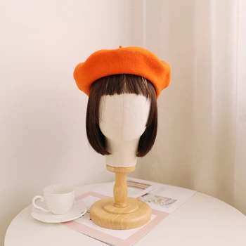 Žiemos Beretės Moterų Derliaus Vilnos Megztos Kepurės Moterų 2020 M. Naujų Korėjos Cute Girl Dailininko Skrybėlę Ponios Beretė Oranžinė