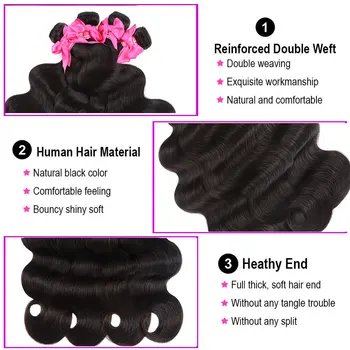 Brazilijos Kūno Bangų Paketų Su Uždarymo Žmogaus Plaukų Ryšulius Su Uždarymo 3/4 Ryšulius Su Uždarymo Remy Hair Extension