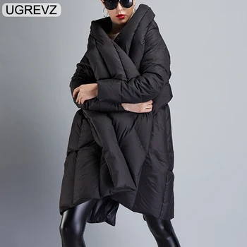 KJMYYX 2018 naują pavasario žiemos V-apykakle ilgomis rankovėmis juoda prarasti didelio dydžio, netaisyklingos vientisos spalvos paltai moterims striukė mados