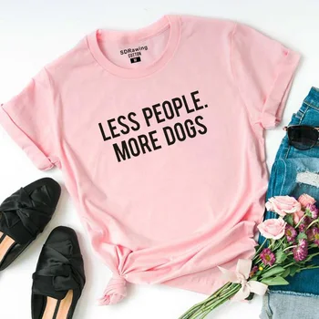 MAŽIAU ŽMONIŲ, DAUGIAU ŠUNŲ Spausdinti Moterų marškinėlius Medvilnės Atsitiktinis Juokingi marškinėliai Lady Mergina Viršuje Tee Hipster Tumblr
