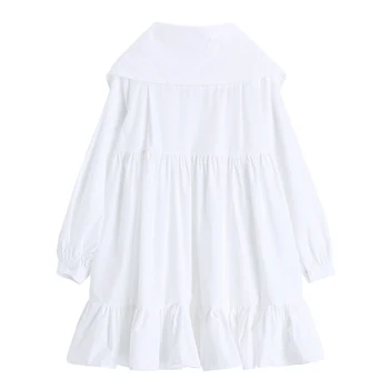 Moterų 2020 M. Saldus Mados Susiėmę Balta Mini Suknelė Vintage Korėjos Peter Pan Apykaklės Ilgomis Rankovėmis Atsitiktinis Suknelė, Kietas Vestidos Femme