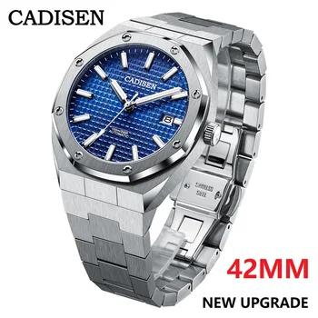 CADISEN Naujas 42MM Vyrų Laikrodžiai Mechaninė Automatinė NH35A Mėlyna Žiūrėti Vyrų 100M Vandeniui Prekės Prabanga Atsitiktinis Verslo Laikrodis