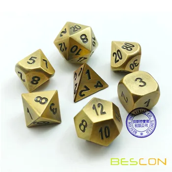 Bescon Žalvario Kieto Metalo Polyhedral D&D Kauliukų Rinkinys, 7 Vario Metalo RPG, Vaidmenų Žaidimas Kauliukai 7pcs Rinkinys
