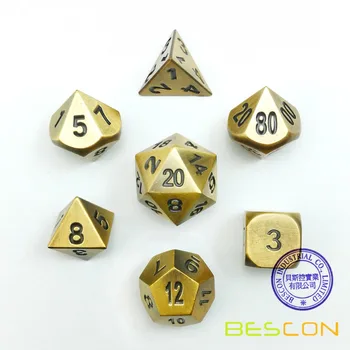Bescon Žalvario Kieto Metalo Polyhedral D&D Kauliukų Rinkinys, 7 Vario Metalo RPG, Vaidmenų Žaidimas Kauliukai 7pcs Rinkinys