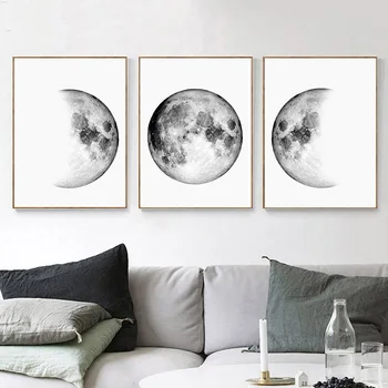 Minimalistinio Drobės Paveikslai Mėnulio Sienos Meno Juoda Plakatai ir Balta Spaudinių Žemės Nuotraukas, Miegamojo Kambarį Dekoro