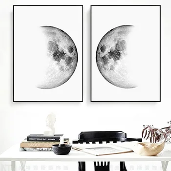 Minimalistinio Drobės Paveikslai Mėnulio Sienos Meno Juoda Plakatai ir Balta Spaudinių Žemės Nuotraukas, Miegamojo Kambarį Dekoro
