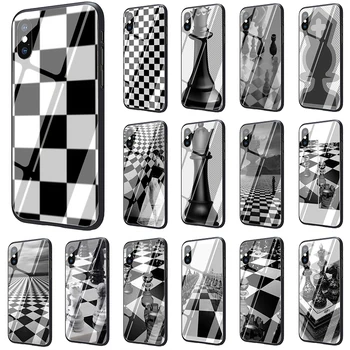 Juoda ir balta šachmatų lenta Grūdintas Stiklas Case for iphone 5 5s SE 2020 6 6s 7 8 plus X XR XS 11 12 pro Max 12 Mini Galinį Dangtelį