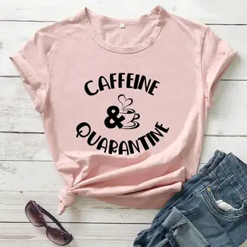 Caffee ir Karantino Likti Namuose Marškinėliai Socialinis Atskyrimas marškinėliai naują atvykimo 2020 medvilnės, juokingi marškinėliai