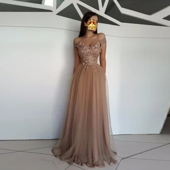 Gėlių Žavinga Suknelė Arabijos chalatas de soiree 2019 Chalatai Tiulio vestido de festa Ilgai Oficialią Suknelės Off Peties Užsakymą