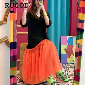 RUGOD korėjos backless nėrinių kratinys moterų suknelė Eelgant Dot spausdinti prarasti vasaros suknelės vestidos Mados 2019 paplūdimio suknelės