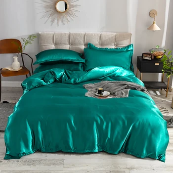 Žalia šilko antklodžių padengti 220x240 Užvalkalas 3pcs,200x200 antklodė padengti, lova padengti 150x200,karalienės ir karaliaus dydžio patalynės komplekto,lova lapas