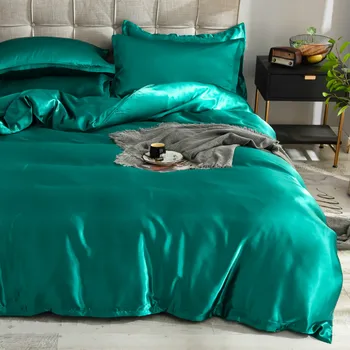 Žalia šilko antklodžių padengti 220x240 Užvalkalas 3pcs,200x200 antklodė padengti, lova padengti 150x200,karalienės ir karaliaus dydžio patalynės komplekto,lova lapas