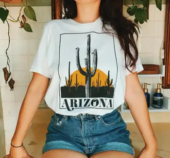 Derliaus Plius Dydžio Baltos Spalvos Saguaro Ponios Tee Marškinėliai Juokinga Atsitiktinis Grafika Įkvėpė Viršūnes Amerikos Mados Arizona Kaktusas Marškinėlius Moterims