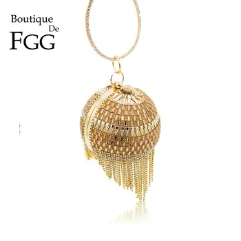 Boutique De FGG Apakinti Apvalus Kamuolys Moterų Kristalų Sankabos Vakarą Maišai Deimantų Kutas Mažas Maišelis Ponios Šalis Piniginės ir Rankinės