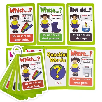 12 Grupių/set Klausimas Žodžiai angliškai Flash Kortelės Vaikų Švietimo Pažinimo Kortelės Mokymosi Žaislai Vaikams, Žaidimai Montessori